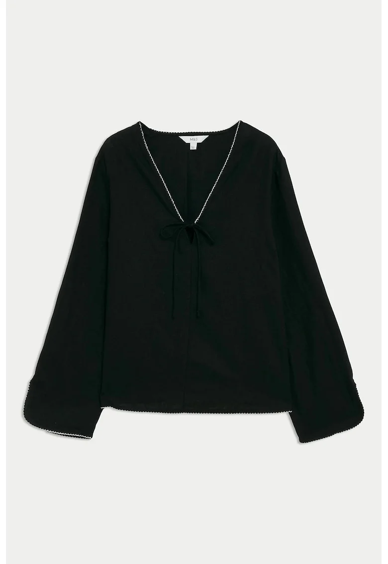 Bluza lejera cu decolteu in V, Alb/Negru