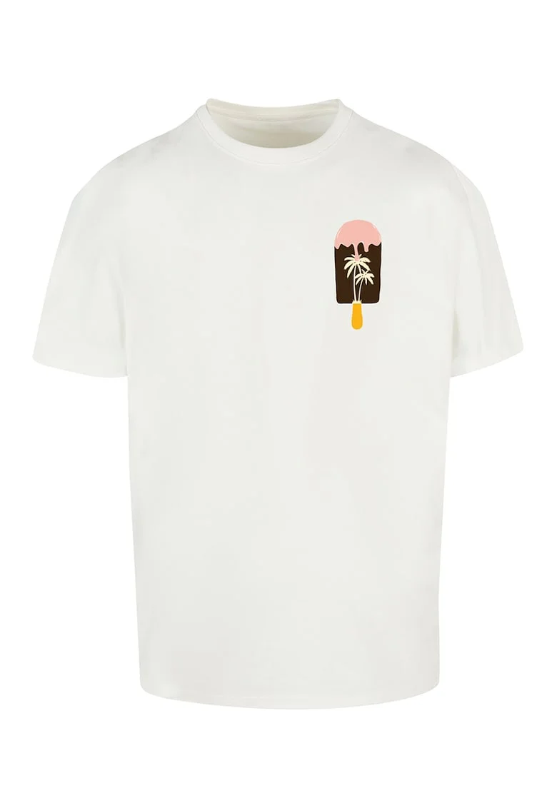 Tricou din bumbac cu decolteu la baza gatului, Alb murdar