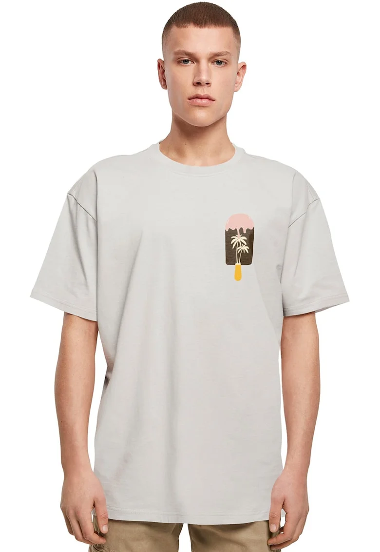 Tricou din bumbac cu decolteu la baza gatului, Gri cenusiu