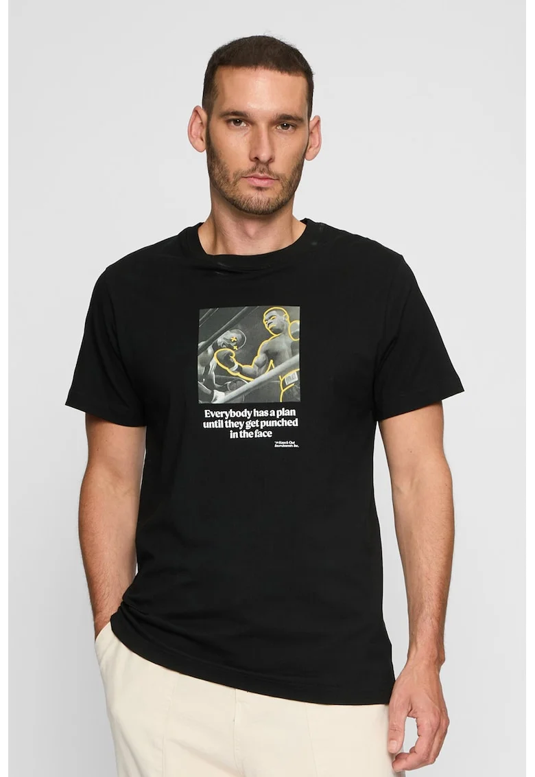 Tricou cu imprimeu pe piept, Negru