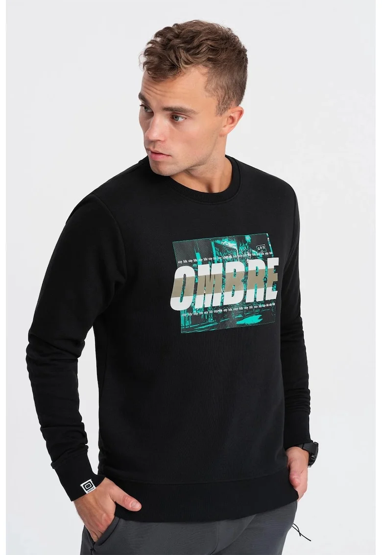 Bluza de trening din amestec de bumbac cu model grafic, Negru