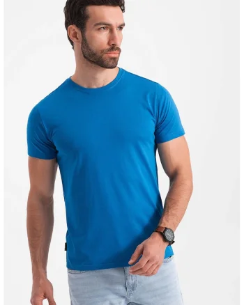 Tricou uni cu decolteu la baza gatului, Albastru
