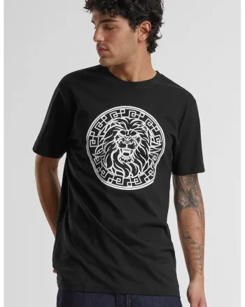 Tricou cu model text si imprimeu grafic, Alb/Negru