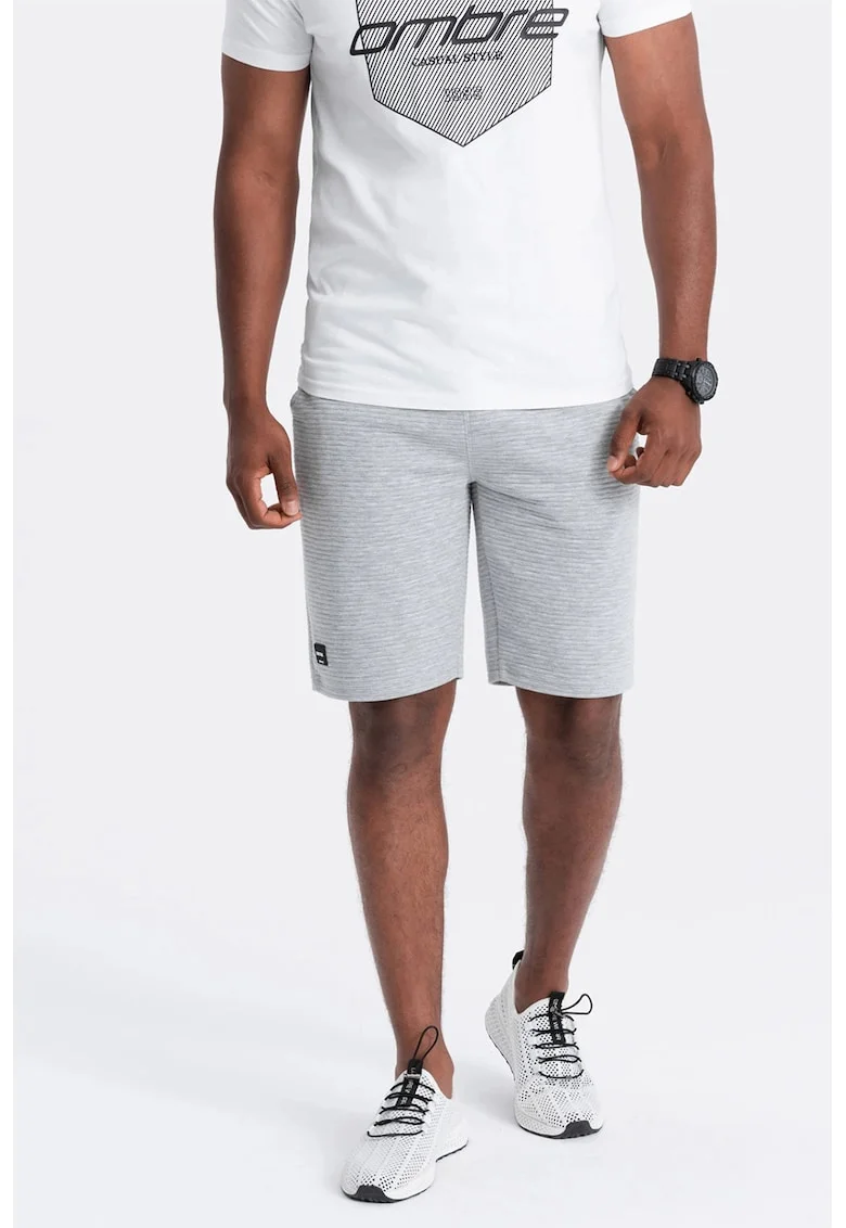 Pantaloni scurti din amestec de bumbac cu aspect texturat, Gri cenusiu