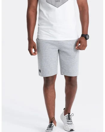 Pantaloni scurti din amestec de bumbac cu aspect texturat, Gri cenusiu