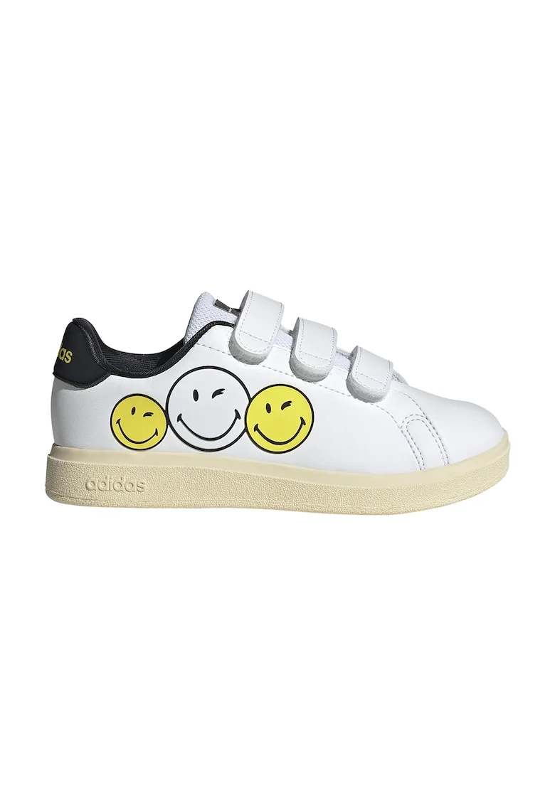 Pantofi sport cu velcro Advantage Smiley, Alb/Negru