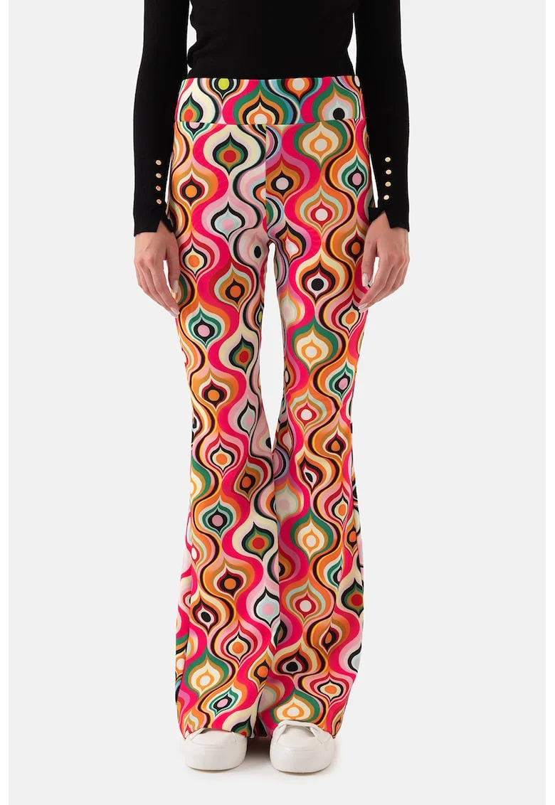 Pantaloni evazati cu imprimeu, Multicolor