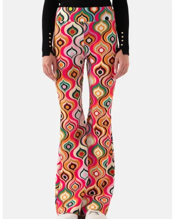 Pantaloni evazati cu imprimeu, Multicolor