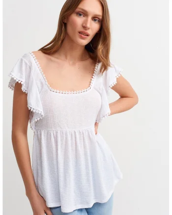 Bluza cu decolteu patrat, Alb