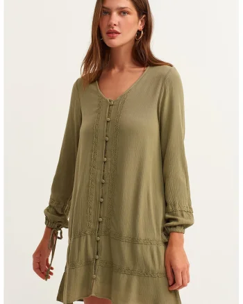 Rochie scurta cu decolteu in V, Kaki