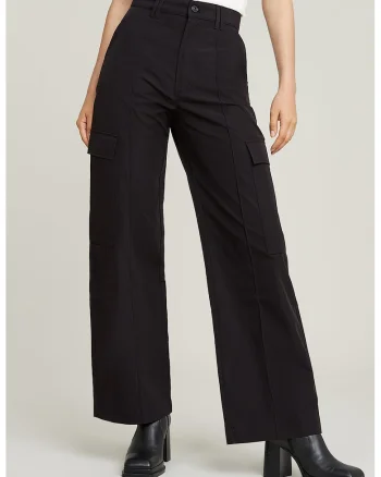 Pantaloni cu croiala ampla si talie inalta, Negru