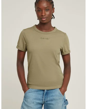 Tricou cambrat de bumbac organic cu maneci pliabile, Verde pal