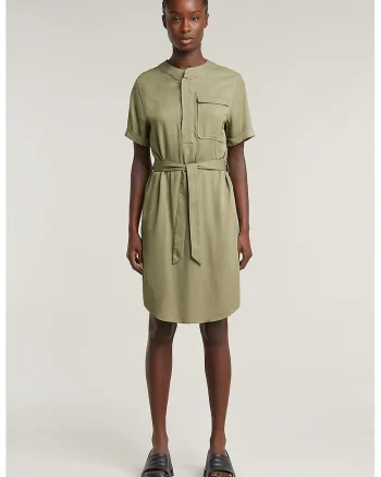 Rochie midi cu buzunar pe piept, Verde pal