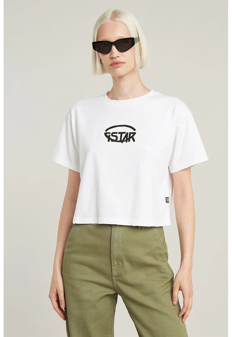 Tricou crop din bumbac organic, Alb