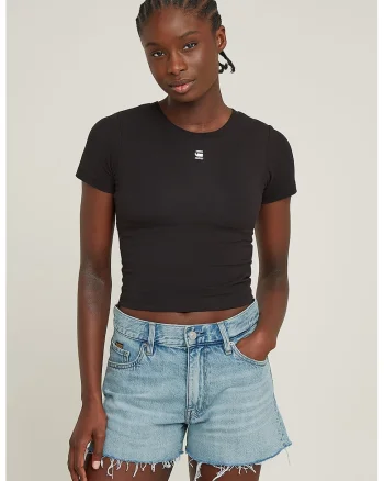 Tricou crop din amestec de bumbac organic, Negru