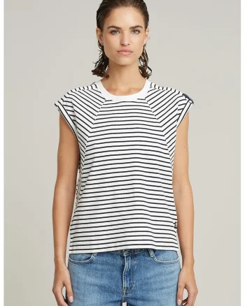 Tricou din bumbac organic cu model in dungi, Alb/Bleumarin