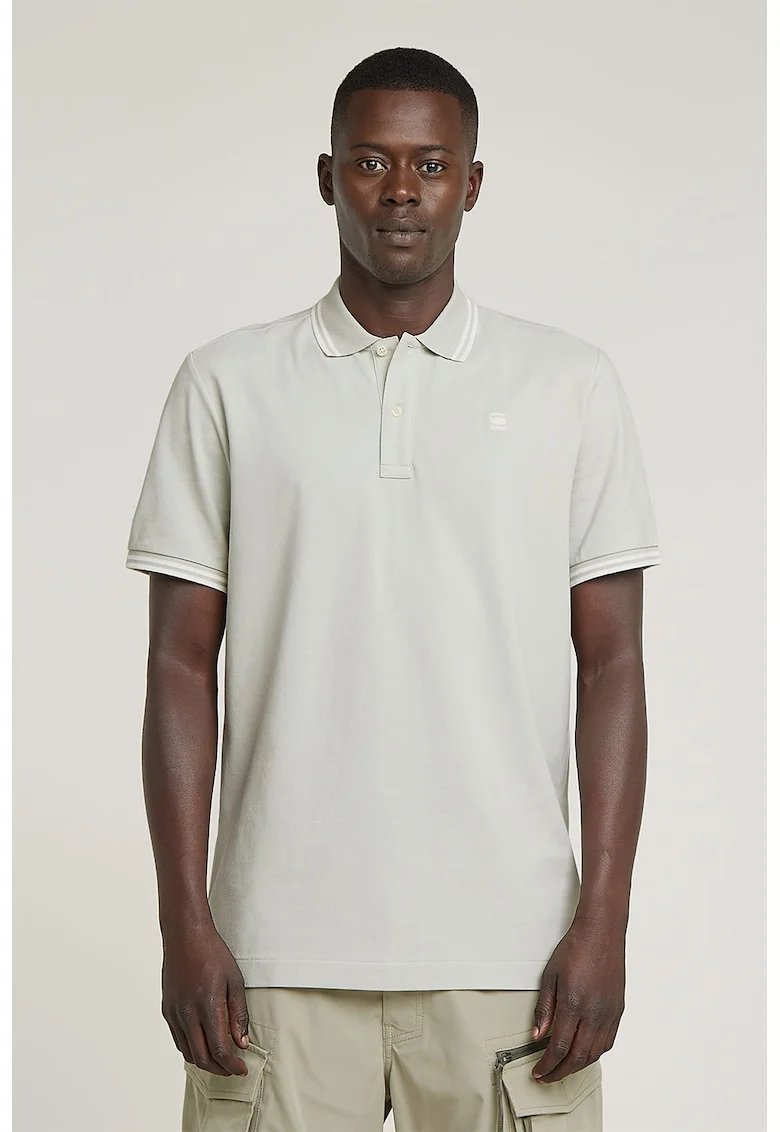 Tricou polo slim fit Dunda, Alb/Gri deschis