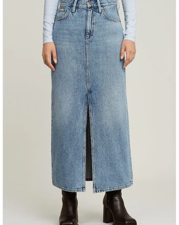 Fusta de denim cu slituri, Albastru lavanda