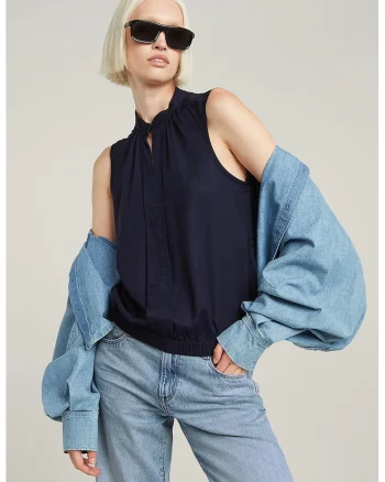 Bluza cu decupaj discret, fara maneci, Bleumarin
