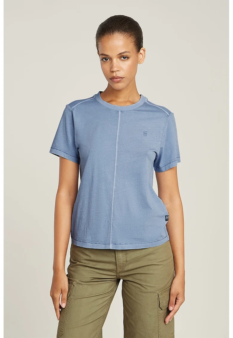 Tricou de bumbac organic cu decolteu la baza gatului, Albastru lavanda
