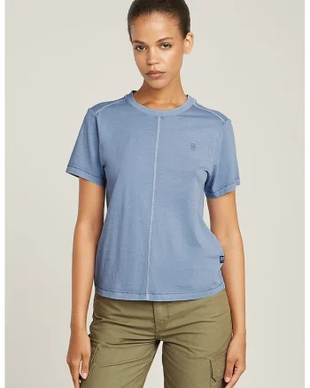 Tricou de bumbac organic cu decolteu la baza gatului, Albastru lavanda