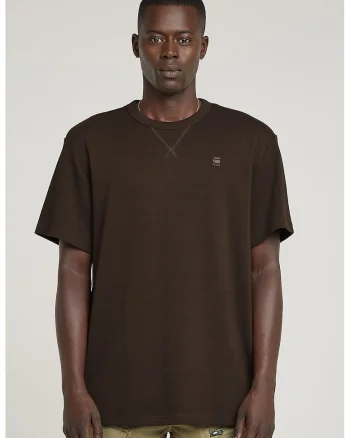Tricou de bumbac organic cu decolteu la baza gatului, Maro inchis