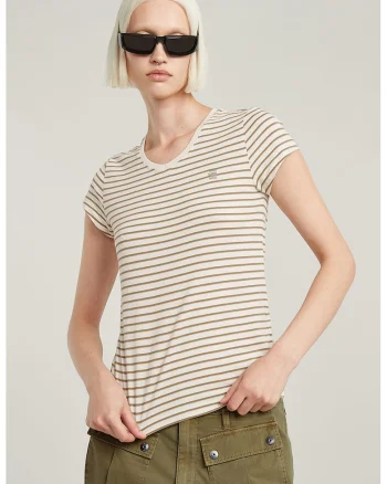 Tricou de bumbac organic cu decolteu in V Eyben, Kaki/Bej deschis