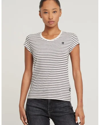 Tricou de bumbac organic cu decolteu in V Eyben, Alb/Albastru ultramarin/Roz pal