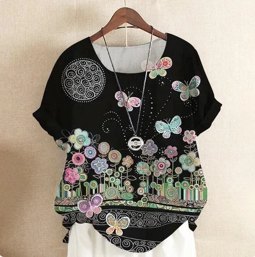 Bluza cu flori, de dama, maneca scurta, model 35 - marimea M