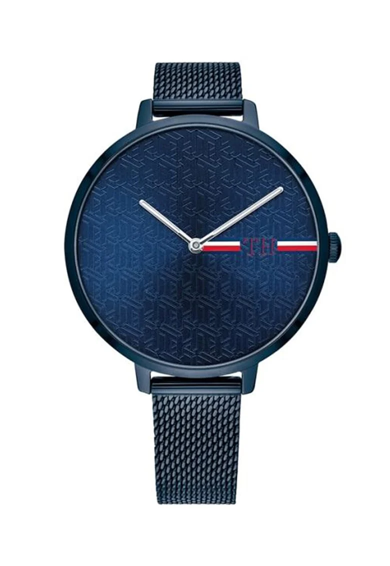 Ceas analog cu bratara metalica cu model plasa, Bleumarin