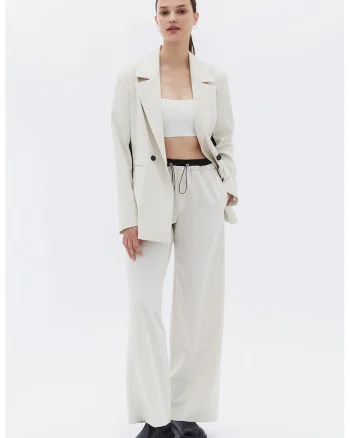 Pantaloni cu talie ajustabila, croiala ampla si model 2in1, Maro taupe deschis
