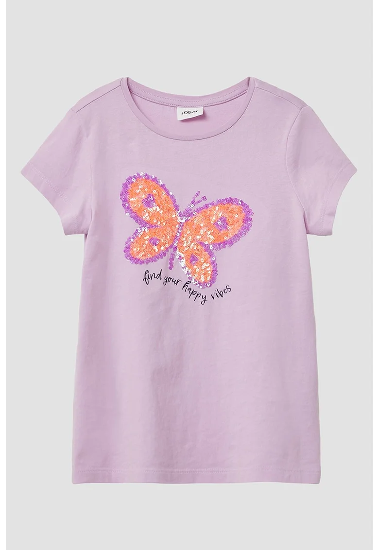 Tricou de bumbac cu paiete, Portocaliu/Lila