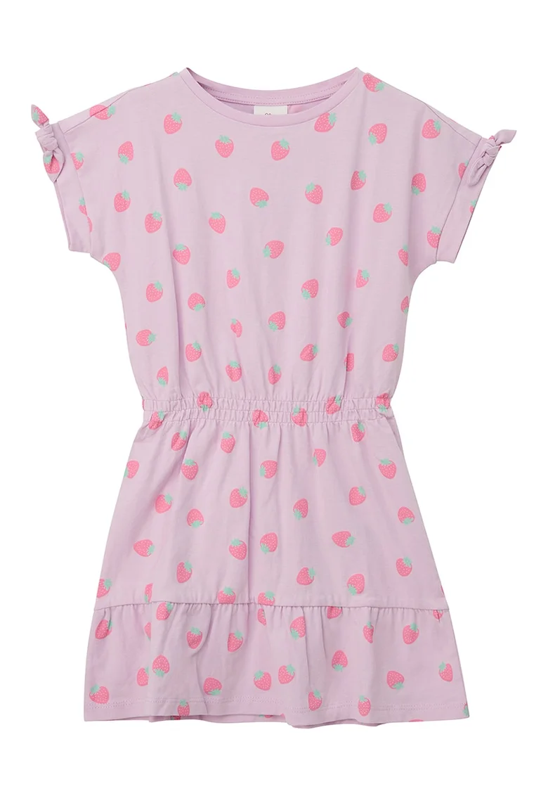 Rochie cu imprimeu si maneci scurte, Verde/Roz
