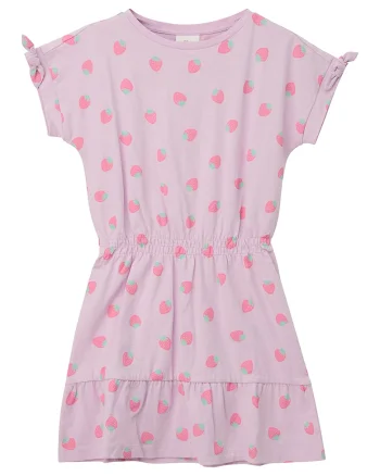 Rochie cu imprimeu si maneci scurte, Verde/Roz