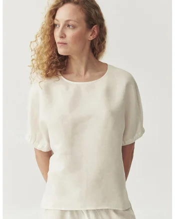 Bluza din amestec de in Malaga, Alb fildes