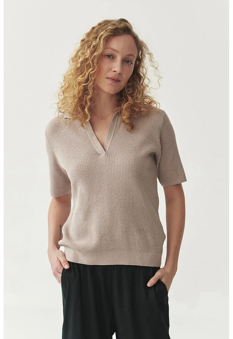 Bluza din amestec de matase Sonar, Maro taupe deschis