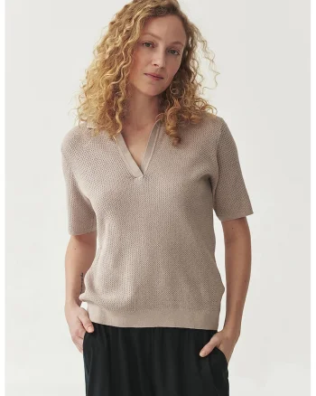 Bluza din amestec de matase Sonar, Maro taupe deschis