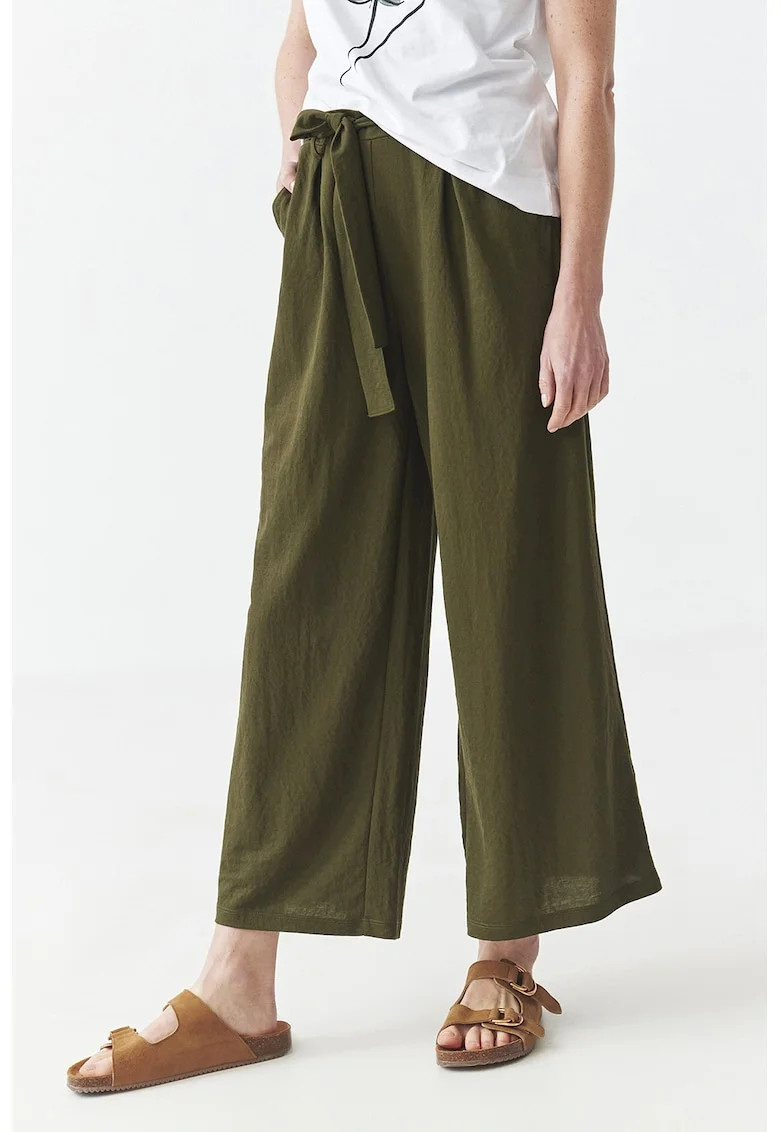 Pantaloni crop cu croiala ampla, Kaki