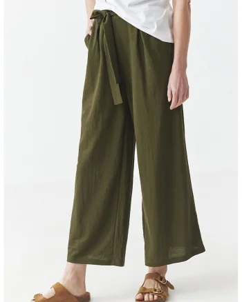 Pantaloni crop cu croiala ampla, Kaki