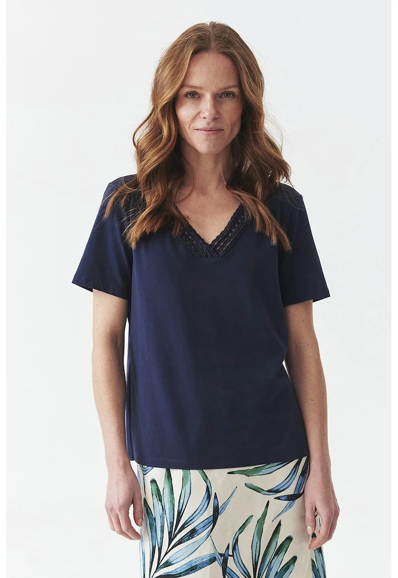 Tricou din amestec de modal cu decolteu in V, Bleumarin