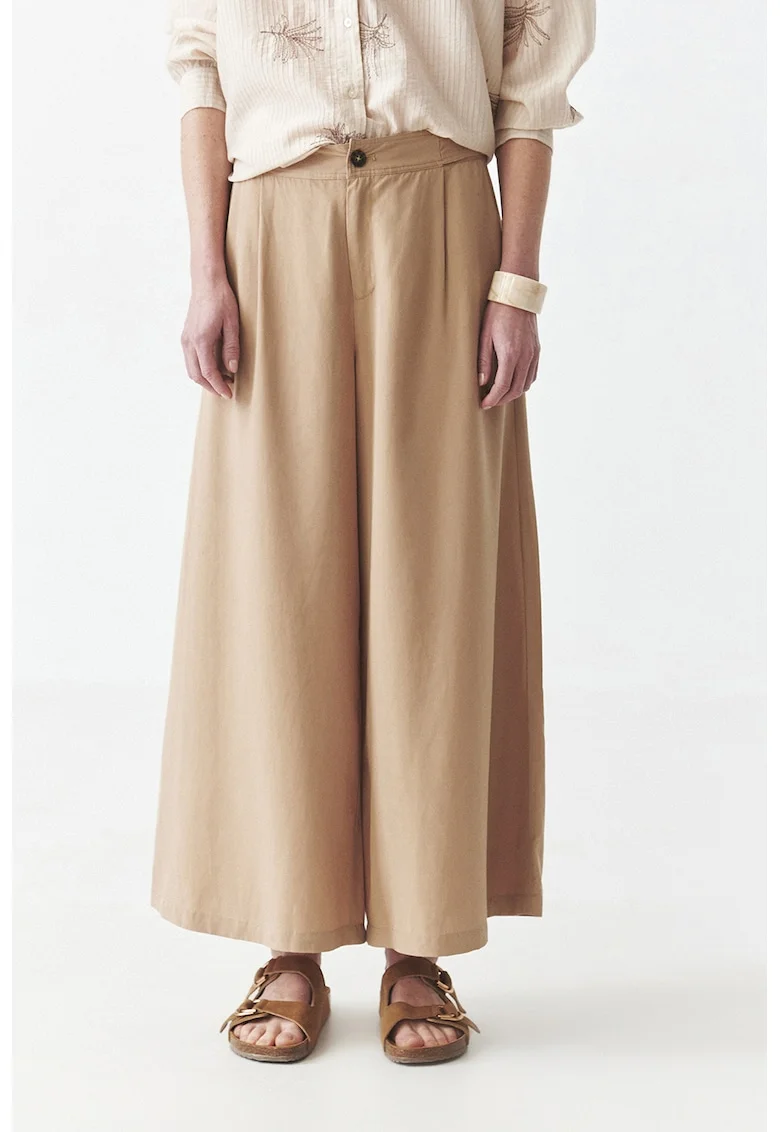 Pantaloni din amestec de lyocell cu croiala ampla, Maro deschis
