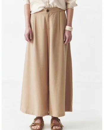 Pantaloni din amestec de lyocell cu croiala ampla, Maro deschis