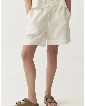Pantaloni scurti de in cu snur Sevilla, Alb