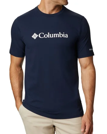 Tricou cu decolteu la baza gatului si imprimeu logo CSC Basic, Alb, Bleumarin