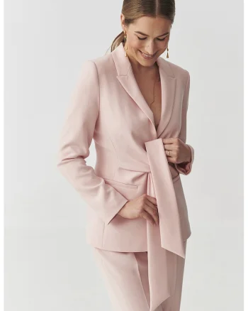 Sacou cambrat cu cordon de ajustare, Roz pastel