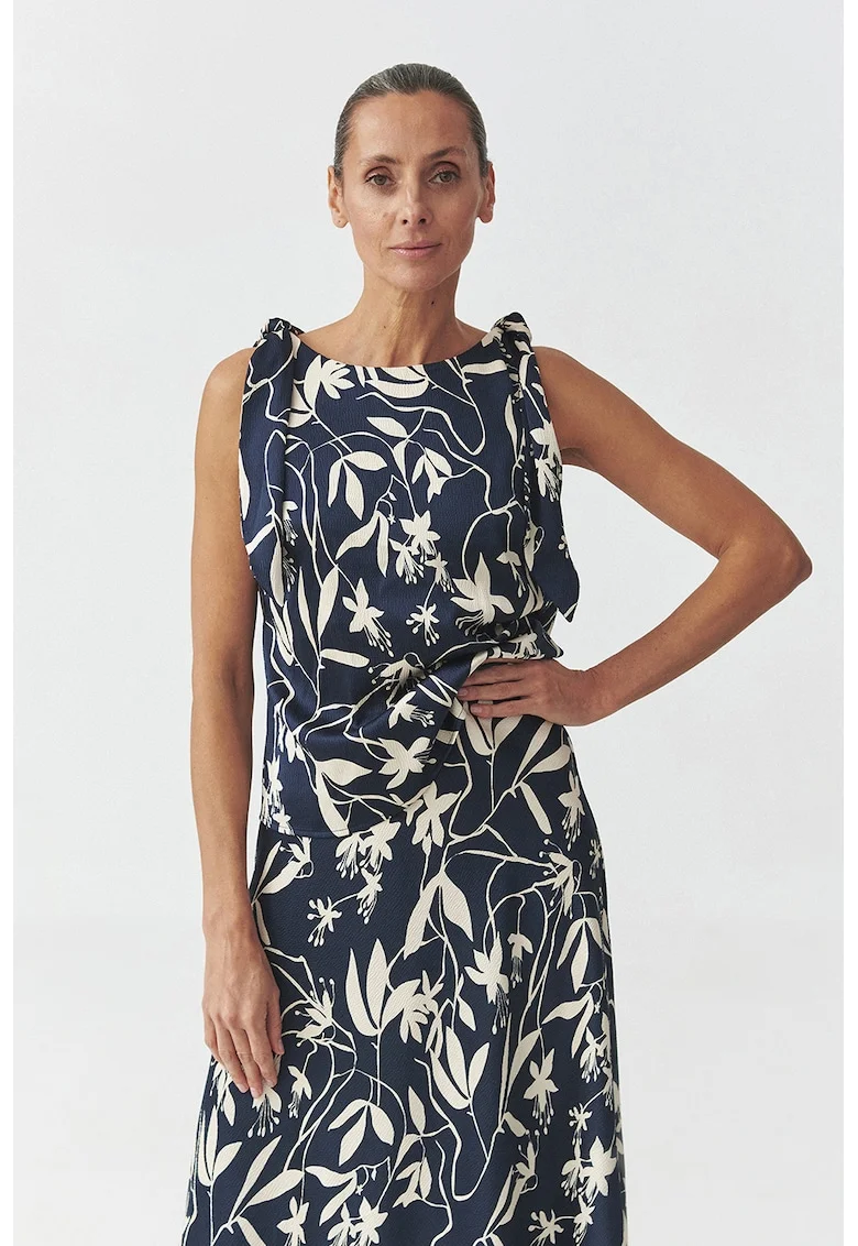 Bluza cu model floral, Alb fildes/Bleumarin