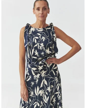 Bluza cu model floral, Alb fildes/Bleumarin
