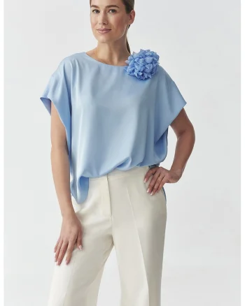 Bluza cu aspect de satin, Albastru pastel