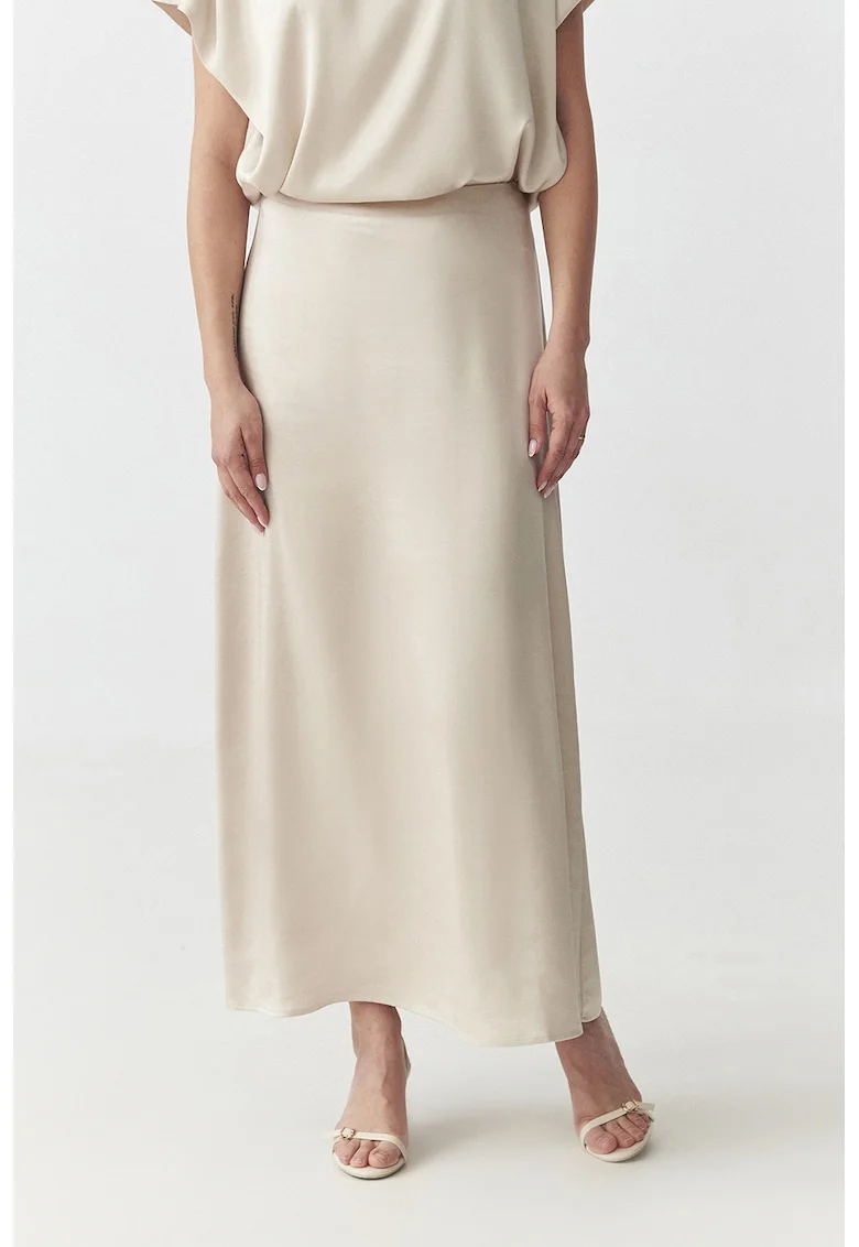 Fusta midi cu aspect de satin, Bej deschis