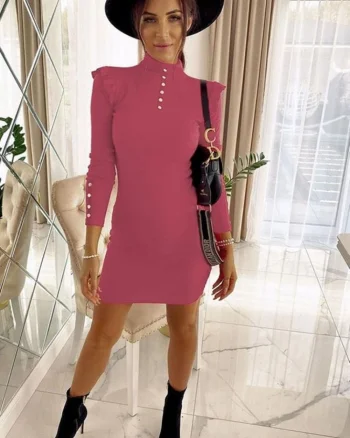 Rochie casual conica din tricot de culoare roz